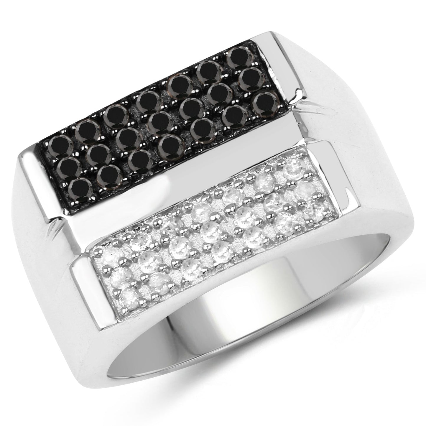 Bague de fiançailles en argent sterling avec diamants noirs et blancs de 0,64 carat