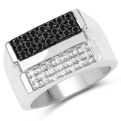 0.64 Carat Black and White Diamond Sterling Silver Engagement Ring