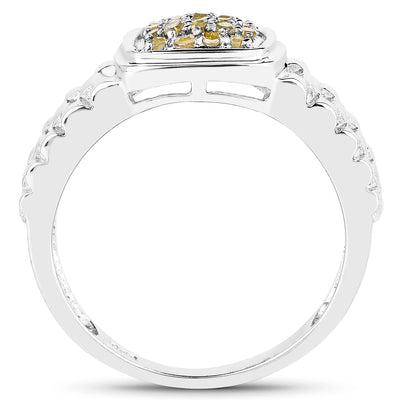 Anillo de Compromiso de Diamante Amarillo Genuino de 0.25 Quilates en Plata Esterlina