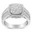 10K White Gold Diamond Cluster Engagement Ring - Size 6.75