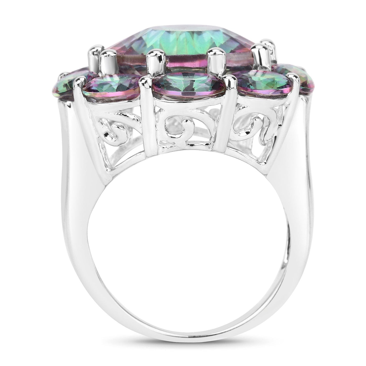 Bague en argent sterling avec quartz arc-en-ciel de 11,45 carats