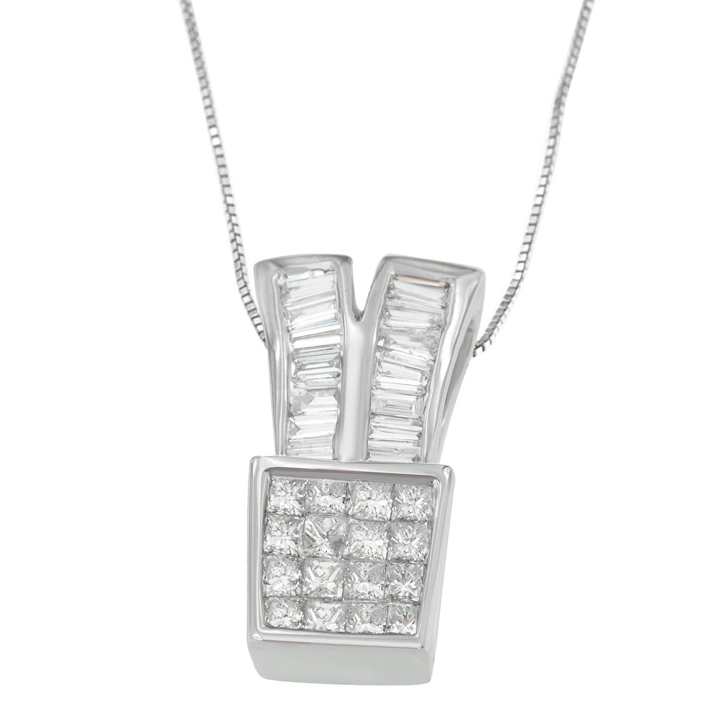 Collier Pendentif en Or Blanc 14K avec Diamants au Design Unique