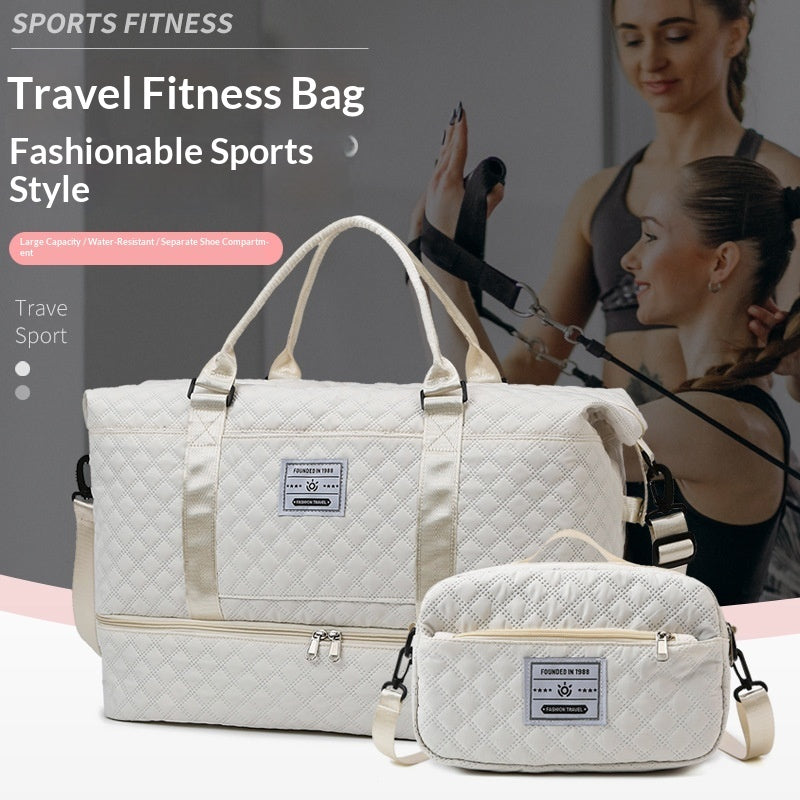 Large-Capacity Quilted Travel Duffel Bag with Embroidered Handle