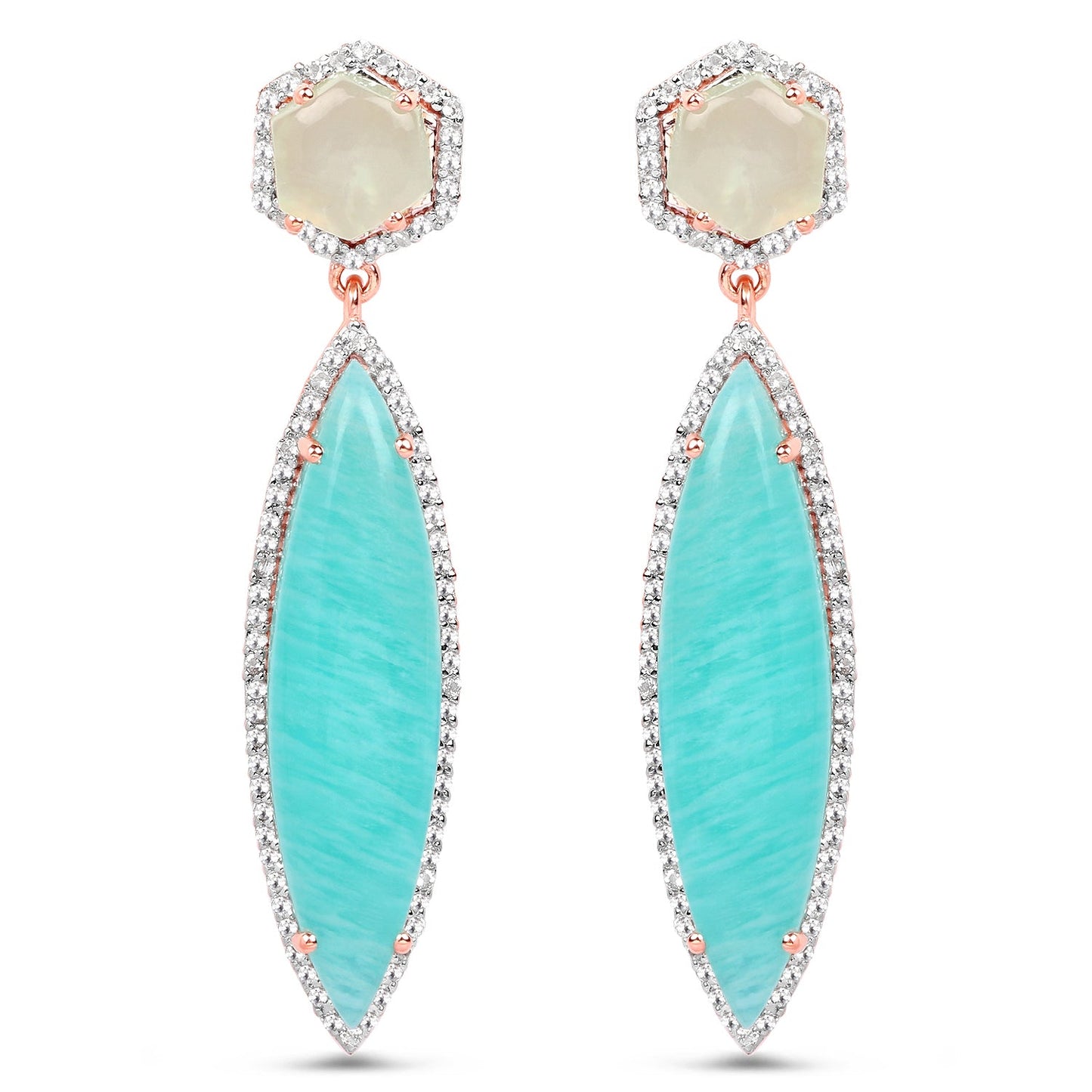 Boucles d'oreilles pendantes en or rose 14K plaqué Amazonite et Préhnite