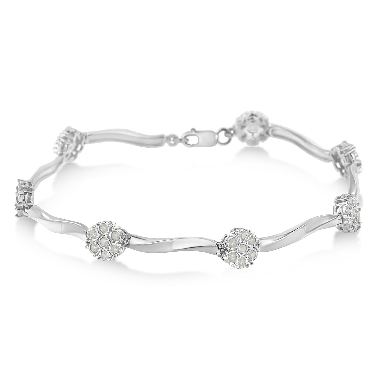 Bracelet de tennis en argent sterling .925 avec cluster de diamants
