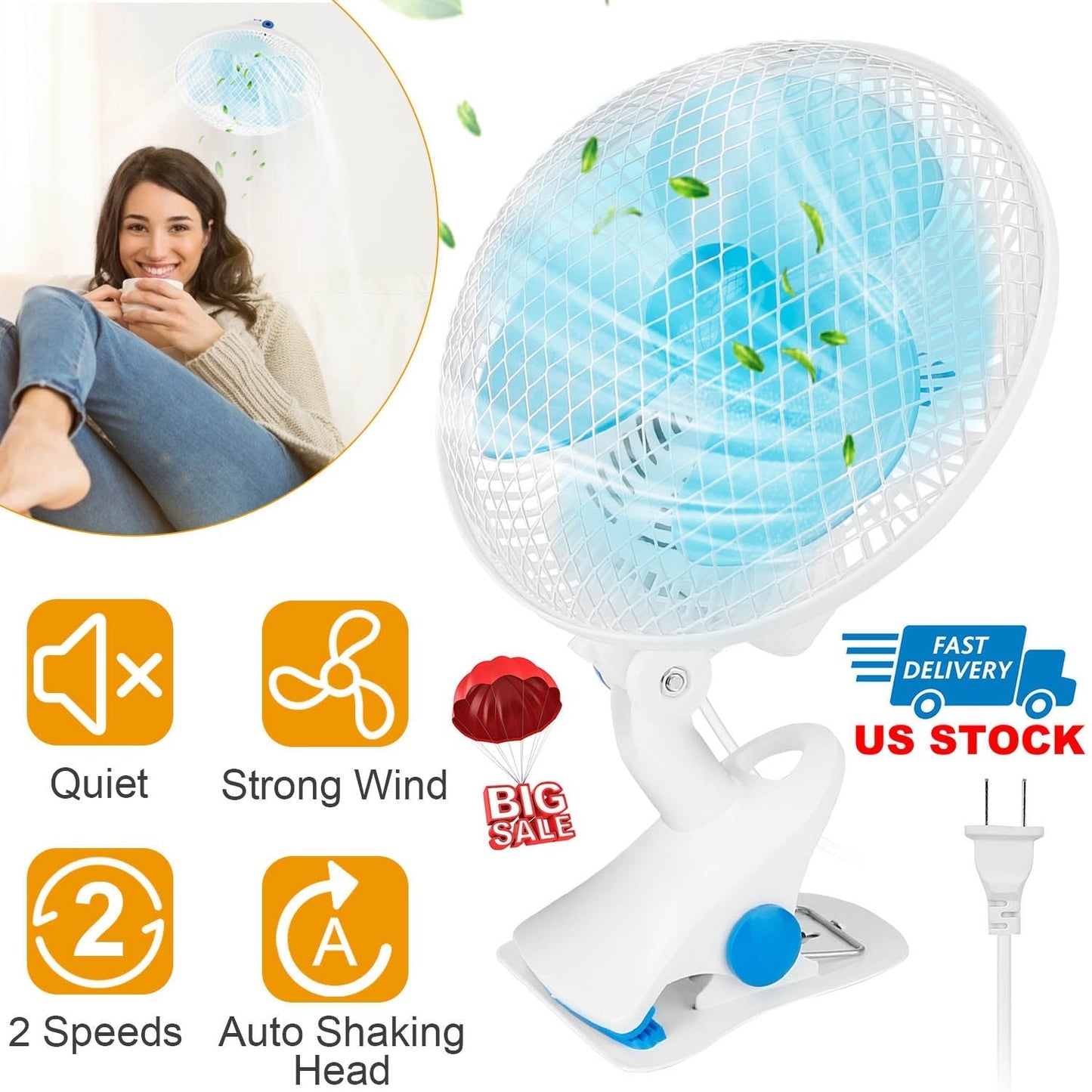 Gbruno Clip On Fan - 2 Speed Adjustable Personal Fan