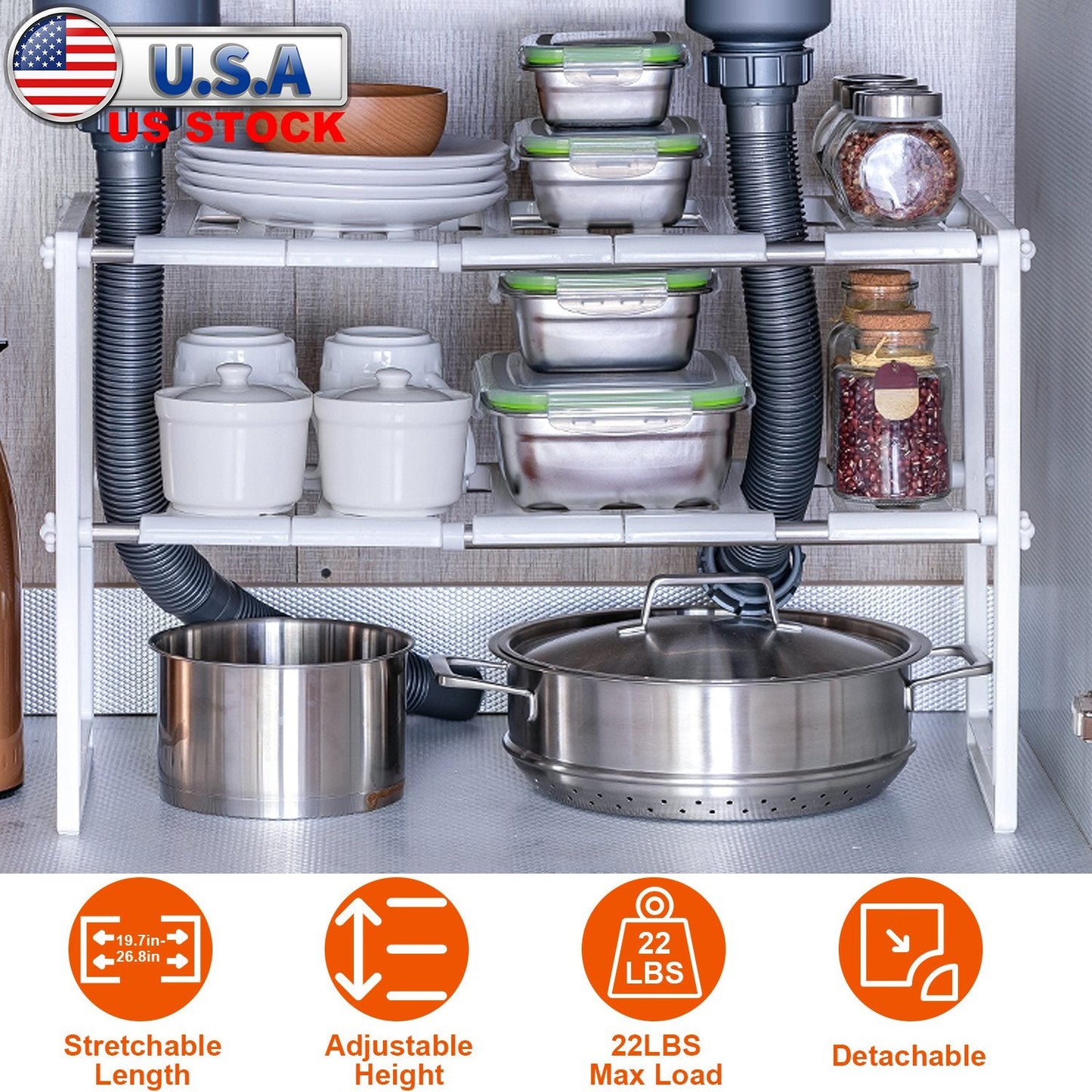 2-Tier Under Sink Organizer - Adjustable Kitchenware Storage Rack
