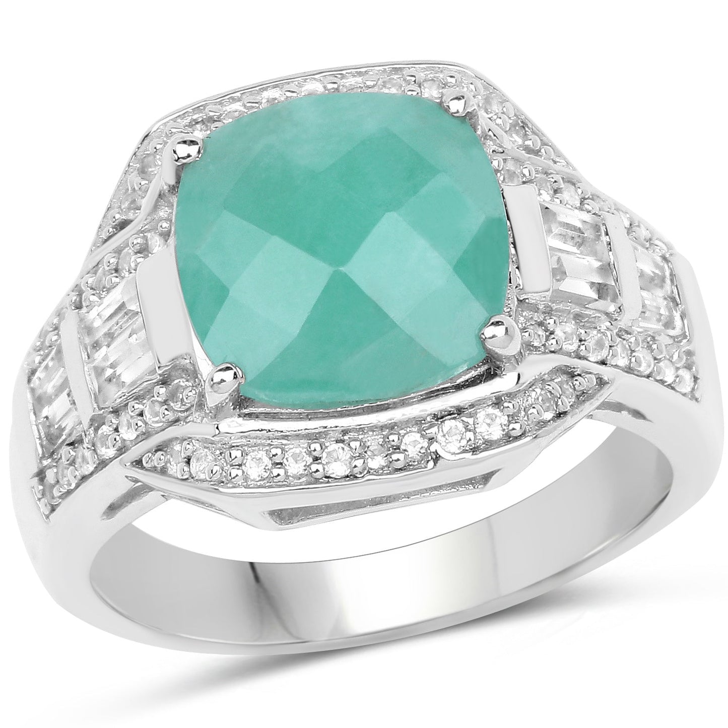 Bague en argent sterling avec émeraude véritable de 4,09 carats et topaze blanche