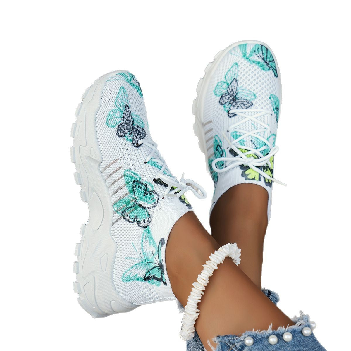 Butterfly Print Mesh Sneakers for Women - Casual & Sporty