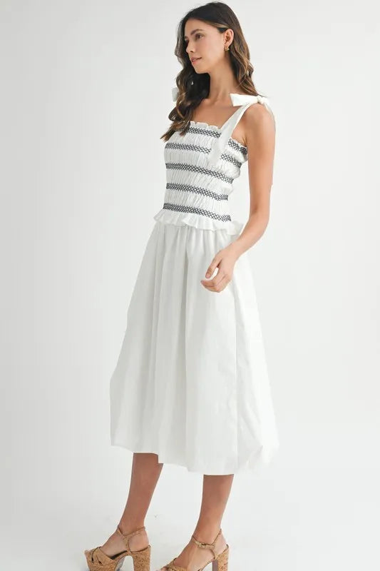 Vestido Midi con Cuerpo Fruncido para Mujeres