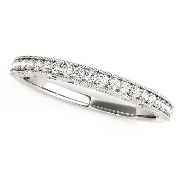 14k White Gold Milgrain Bordered Round Diamond Wedding Band