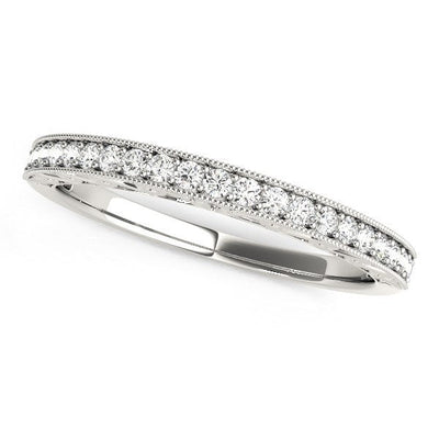 Anillo de boda de diamantes redondos con borde milgrain de oro blanco de 14k