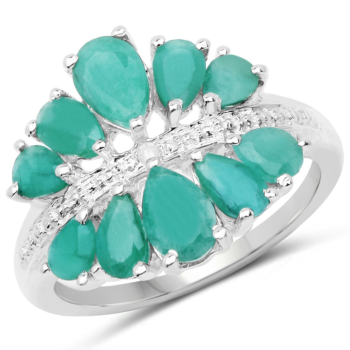Bague de fiançailles en argent sterling .925 avec émeraude et diamant de 2,21 carats