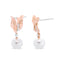 Boucles d'oreilles pendantes florales en or rose 14K avec diamants et perles