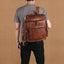 Mochila de Cuero de Doble Capa Retro Genuina para Hombres