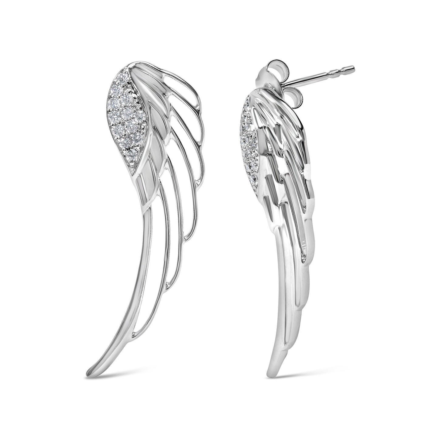 14K White Gold Lab Grown Diamond Angel Wing Stud Earrings