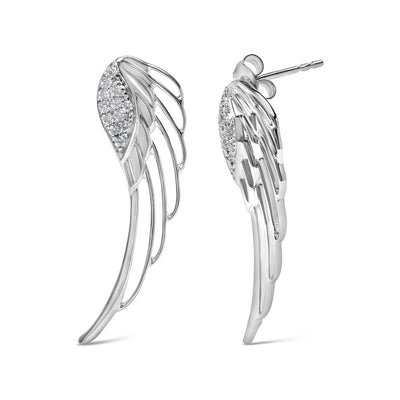 14K White Gold Lab Grown Diamond Angel Wing Stud Earrings