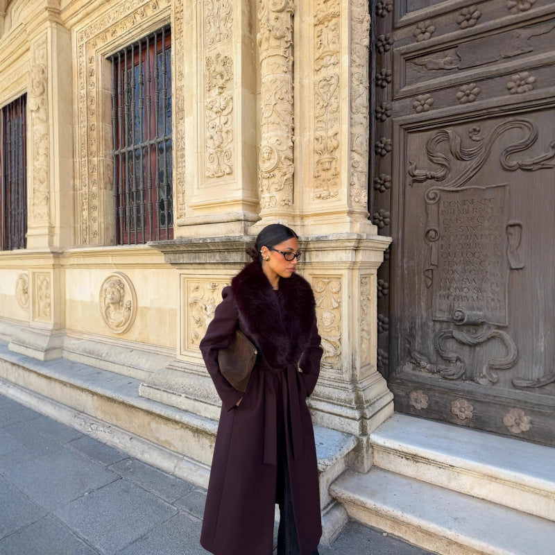 Manteau en Laine Chic pour Femmes avec Col en Fourrure Élégant