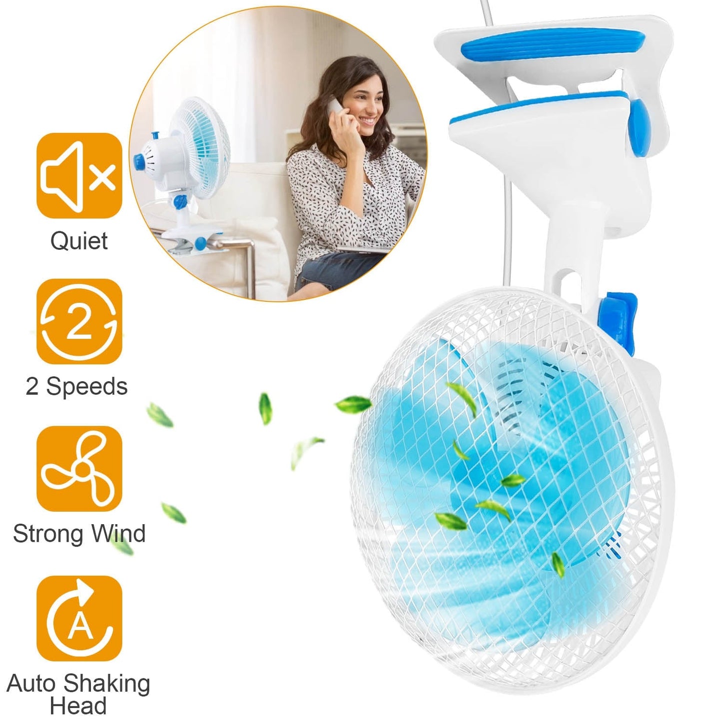 Gbruno Clip On Fan - 2 Speed Adjustable Personal Fan
