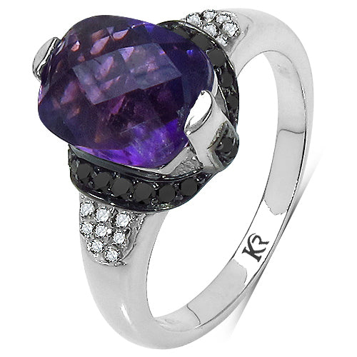 Anillo de cóctel de plata esterlina con amatista y diamantes de 3.71 quilates