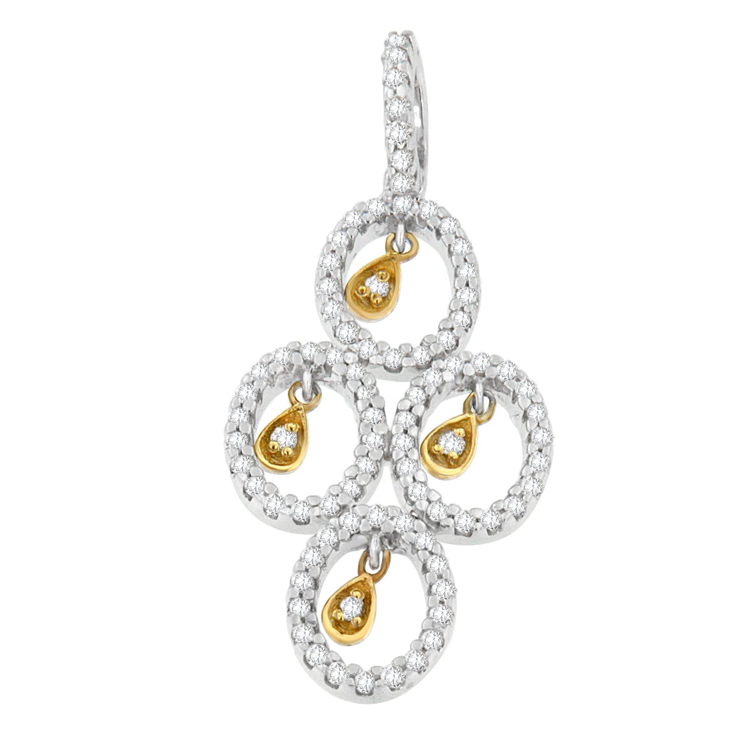 14K Two-Toned Gold Round Diamond Pendant Necklace