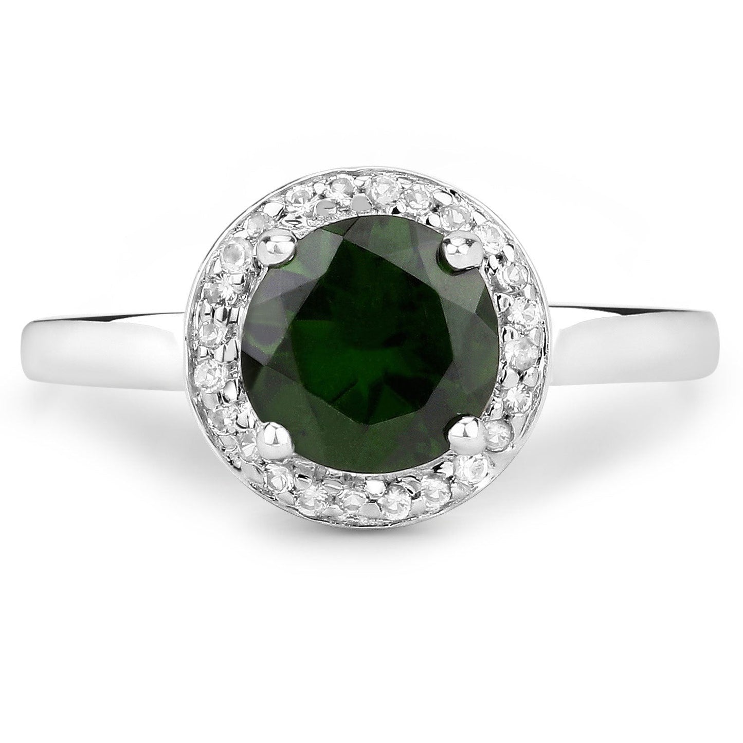 Anillo de Plata Esterlina de 1.90 Quilates en Diopside Cromado y Topacio Blanco