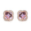 Pendientes de Stud Halo de Amatista Cortada en Trébol de Oro Rosa de 18K