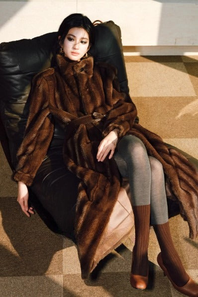 Mink-Textured Eco-Fur Coat with Three-Dimensional Silhouette