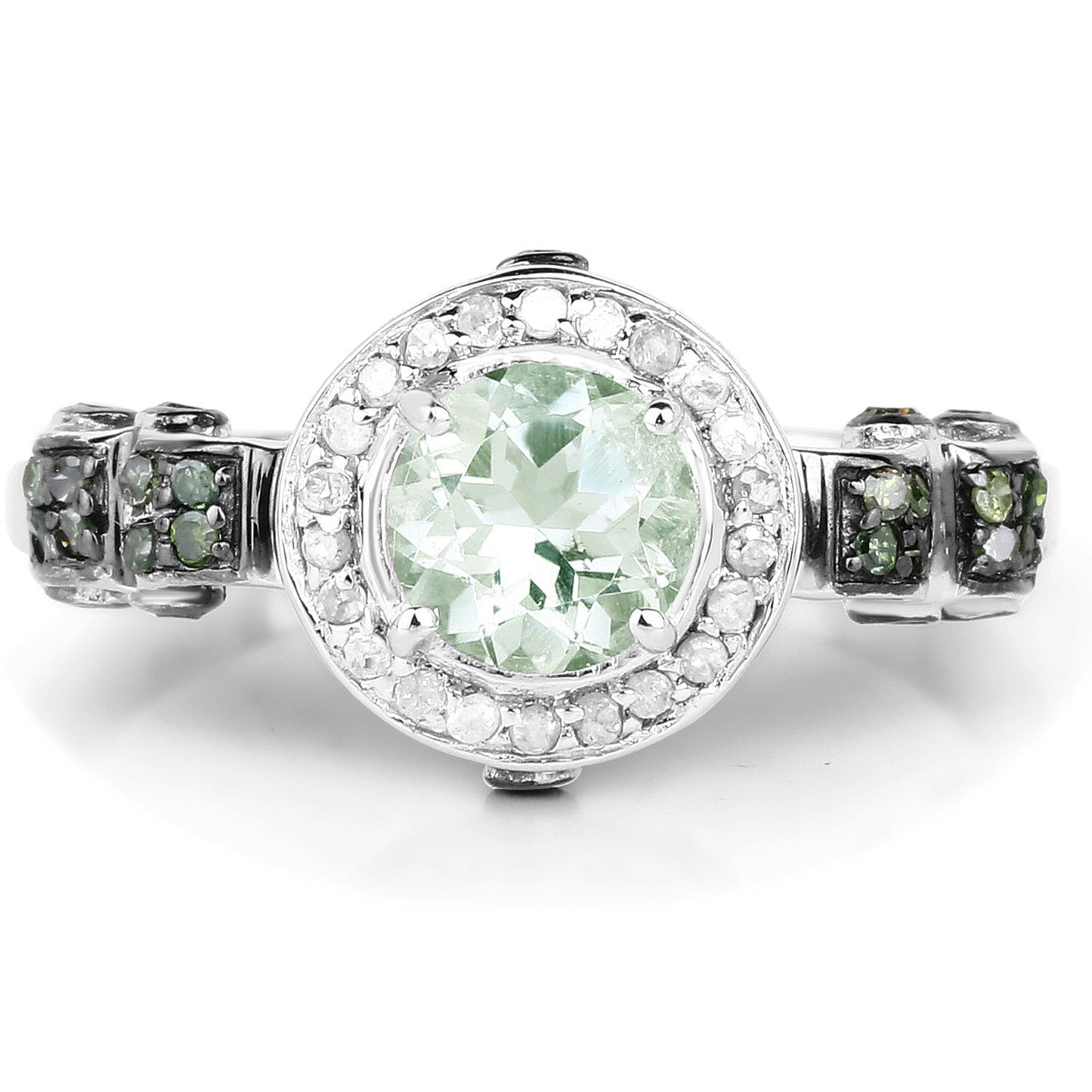 Anillo de Amatista Verde y Diamante de 1.07 Quilates en Plata Esterlina .925
