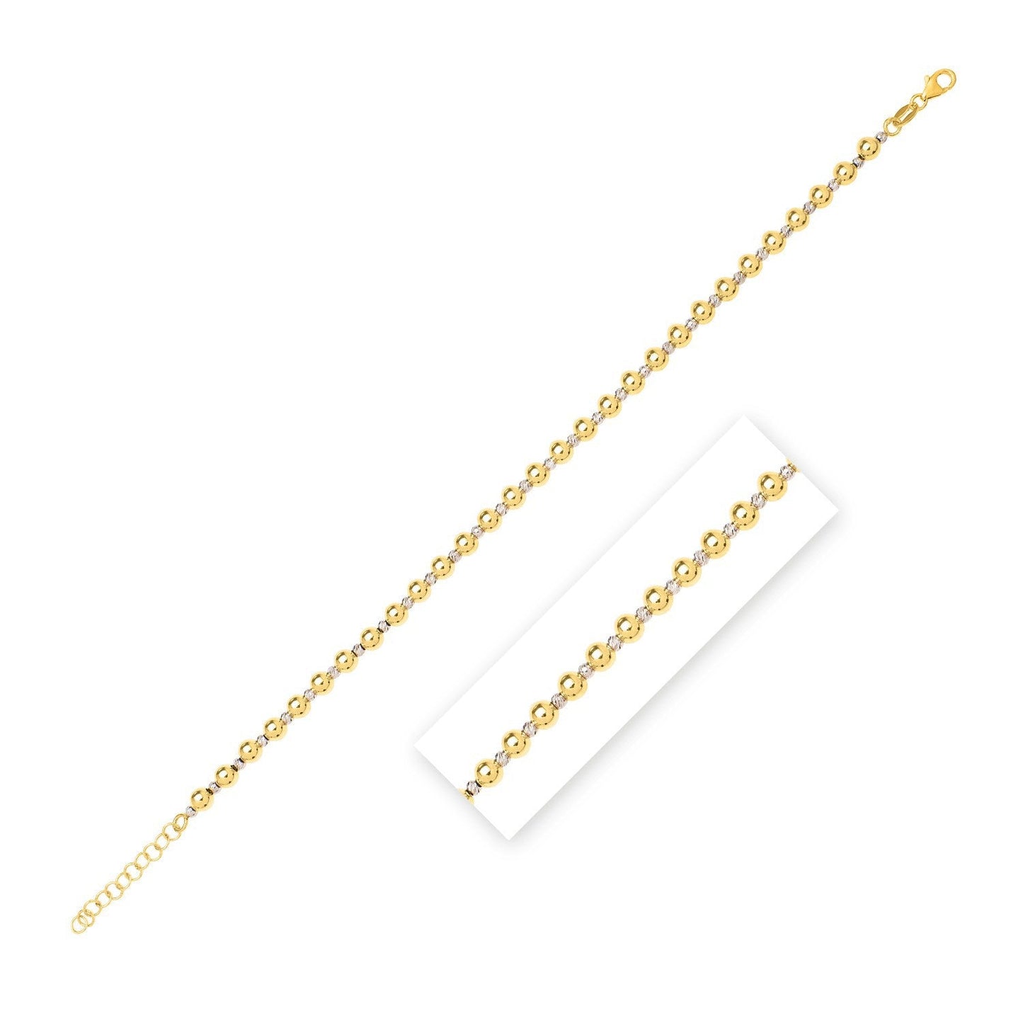 Pulsera de cuentas cortadas en diamante de oro pulido de dos tonos de 14k