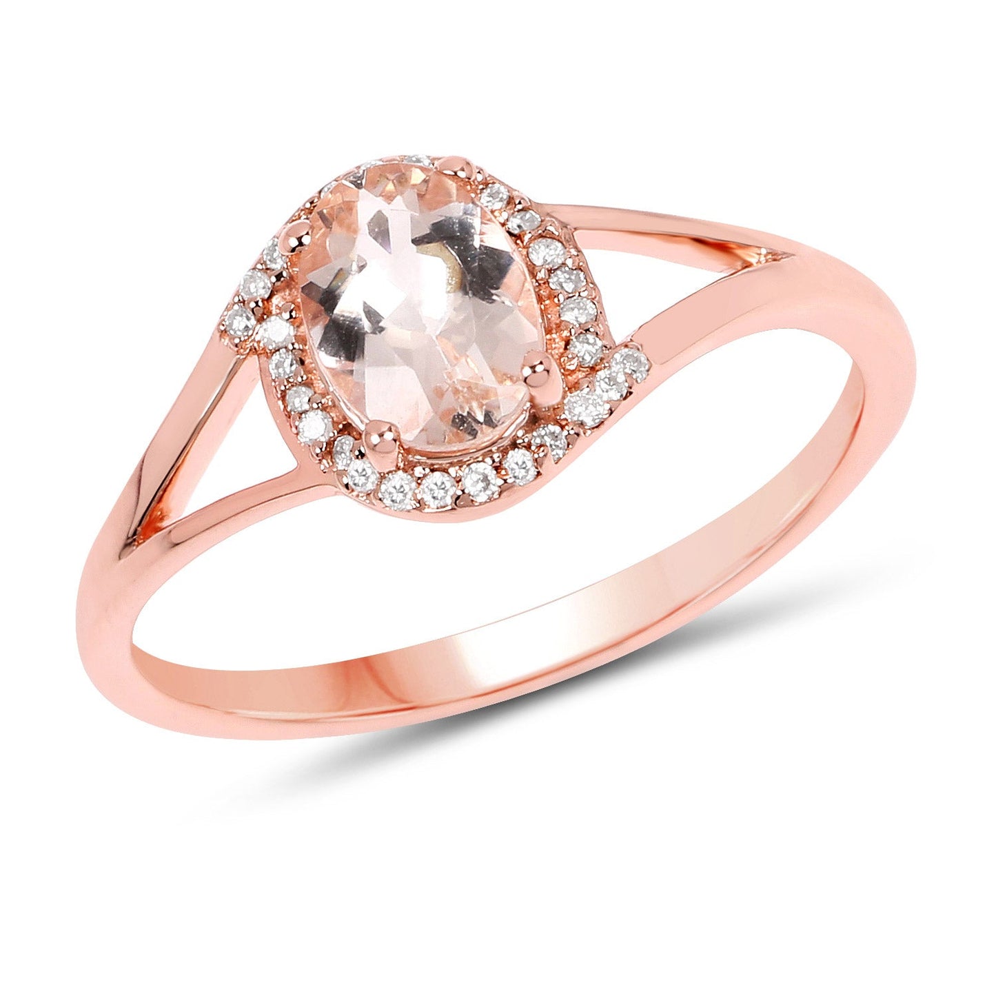 0.78 Carat Morganite and Diamond 14K Rose Gold Engagement Ring