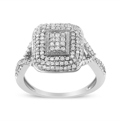 .925 Sterling Silver Round-Cut Diamond Cluster Ring - Size 7