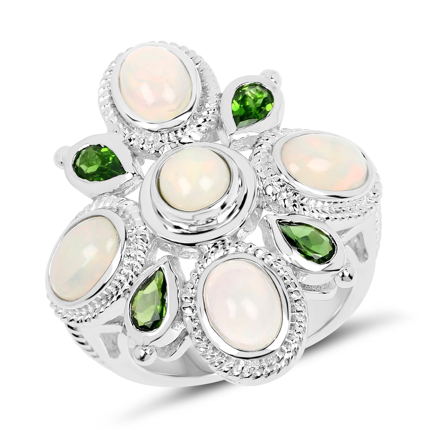 2.97 Carat Genuine Ethiopian Opal & Chrome Diopside Ring