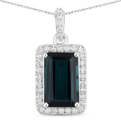 Pendentif en tourmaline verte de 3,55 carats et diamants blancs en or blanc 14K