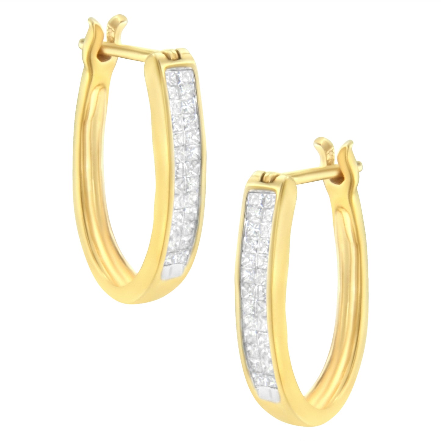 10K Yellow Gold Princess-Cut Diamond Hoop Earrings