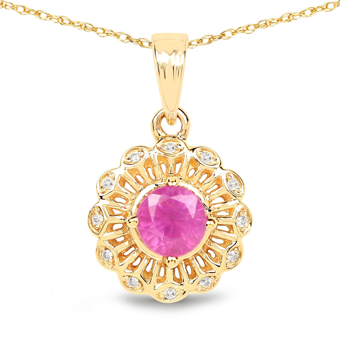 0.59 Carat Ruby and Diamond 14K Yellow Gold Pendant