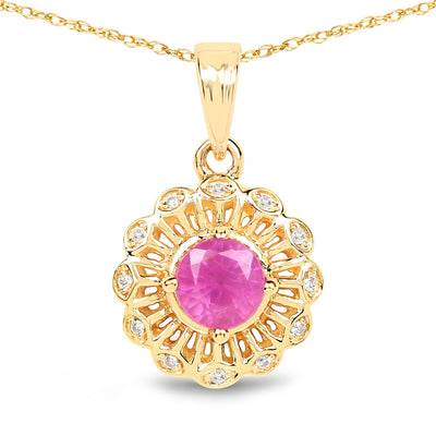 0.59 Carat Ruby and Diamond 14K Yellow Gold Pendant