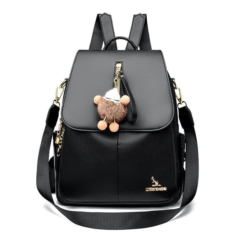 Sac à dos en cuir véritable avec pendentif pour étudiantes