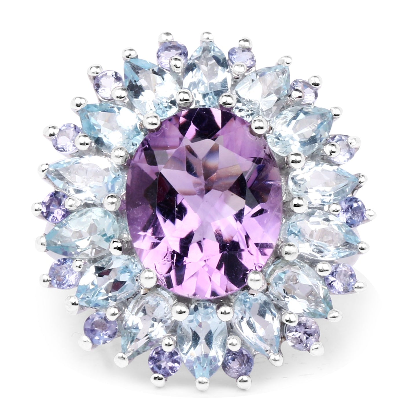Bague en argent sterling avec améthyste de 7,79 carats, topaze bleue et tanzanite