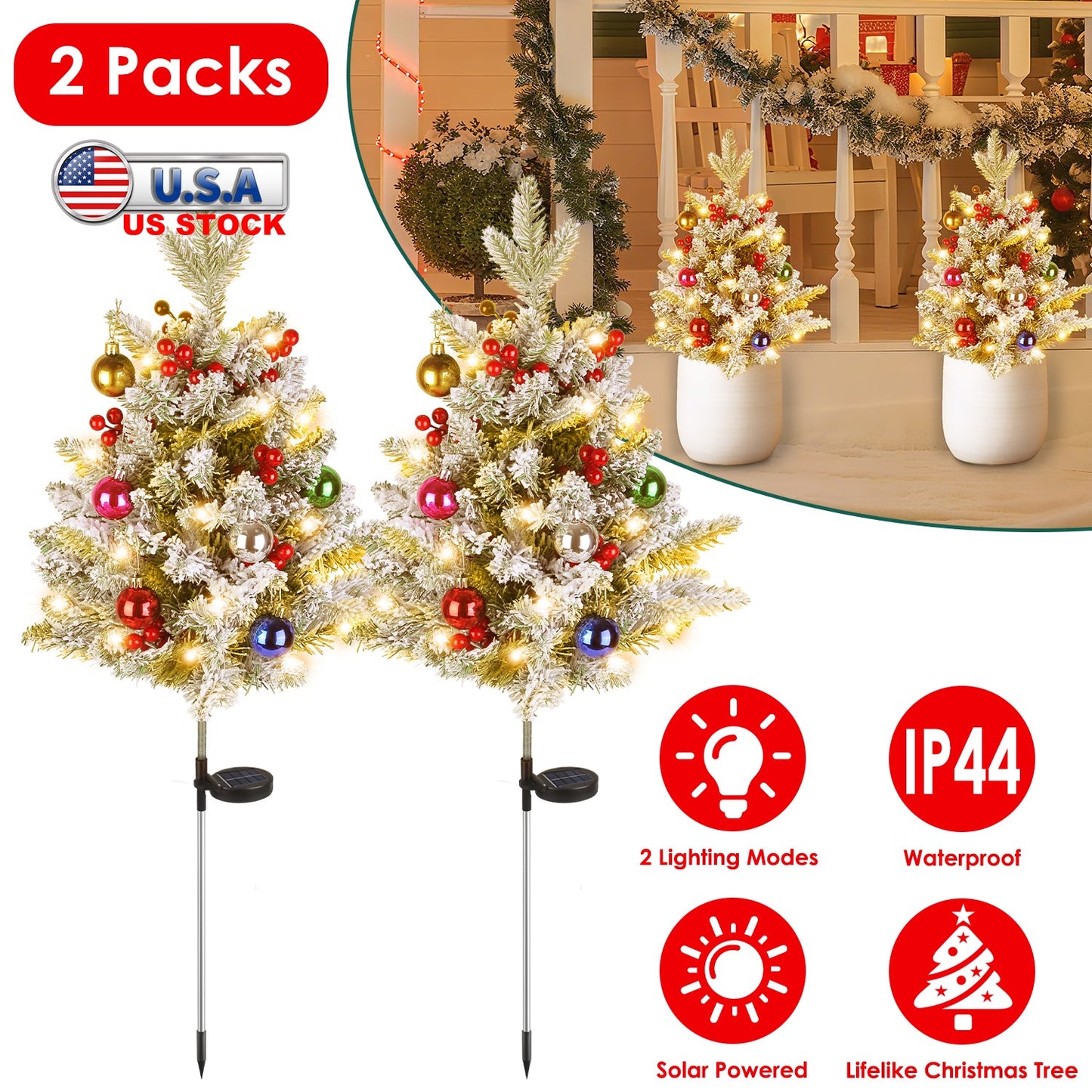 Relleno de Urna de Árbol de Navidad Iluminado Solar - 2 Pcs