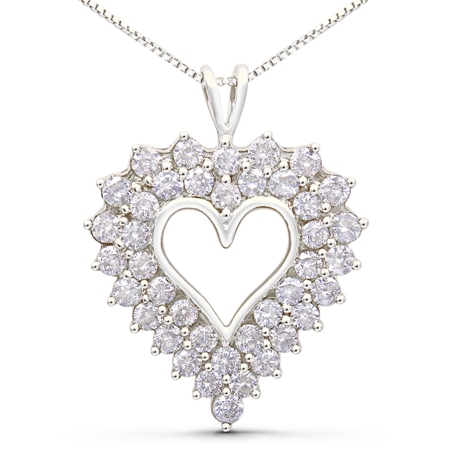 Collier Pendentif Cœur Ouvert à Deux Rangées en Argent Sterling 925 avec Diamants