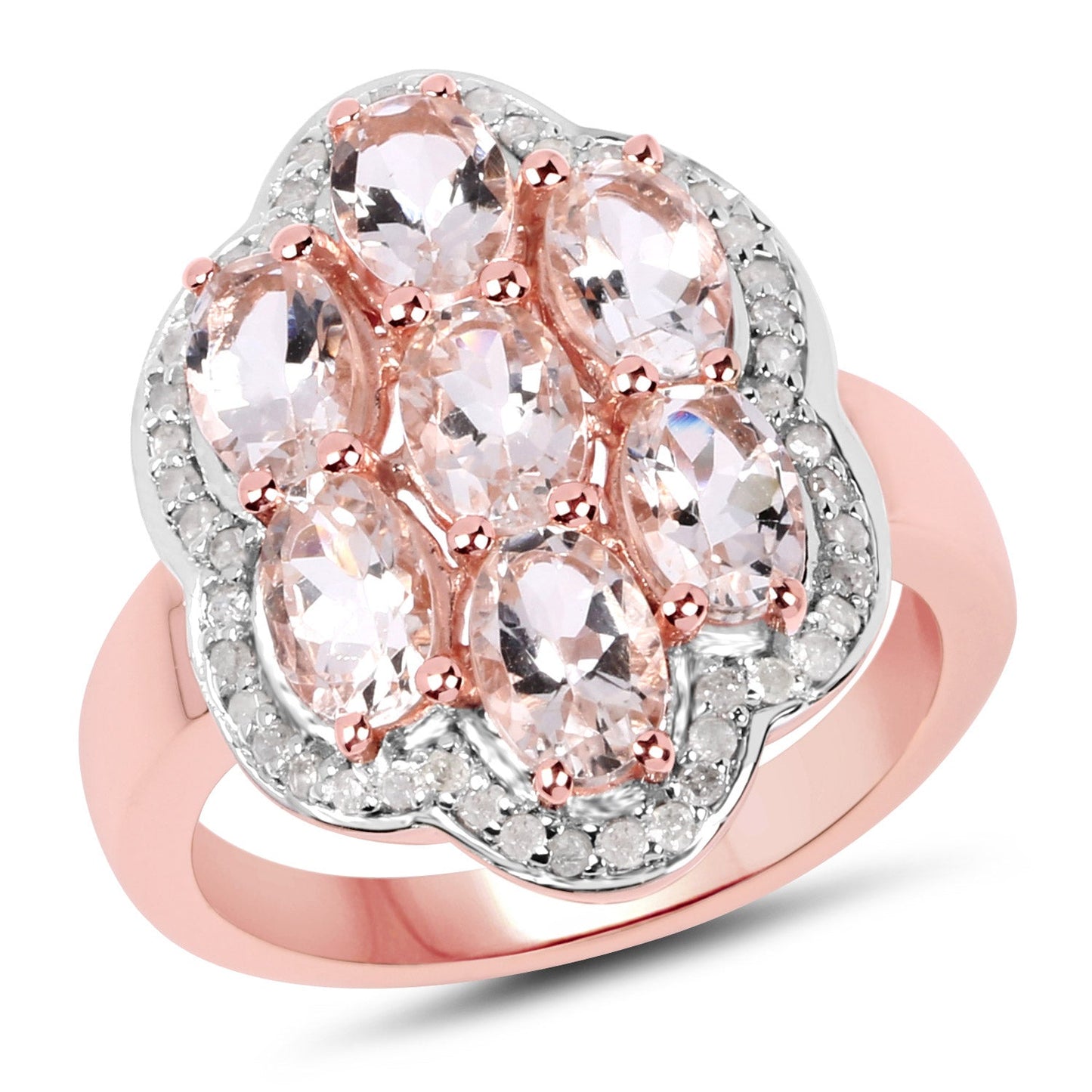 Anillo de Compromiso de Morganita y Diamantes de 3.06 Quilates en Plata Esterlina