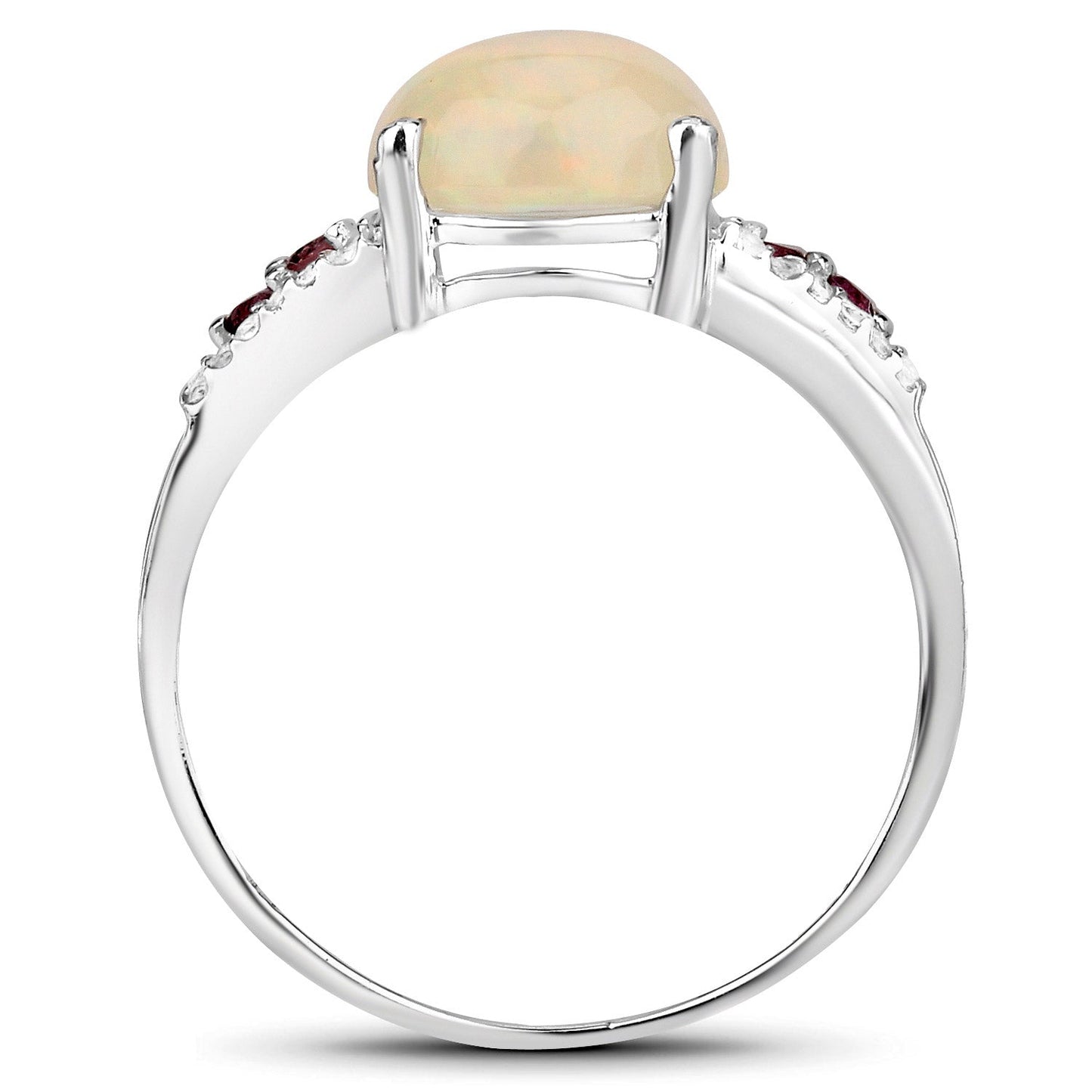 Bague en Opale Éthiopienne de 2,05 Carats et Tourmaline Rose en Argent Sterling