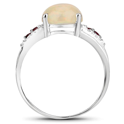 2.05 Carat Genuine Ethiopian Opal and Pink Tourmaline Ring in Sterling Silver