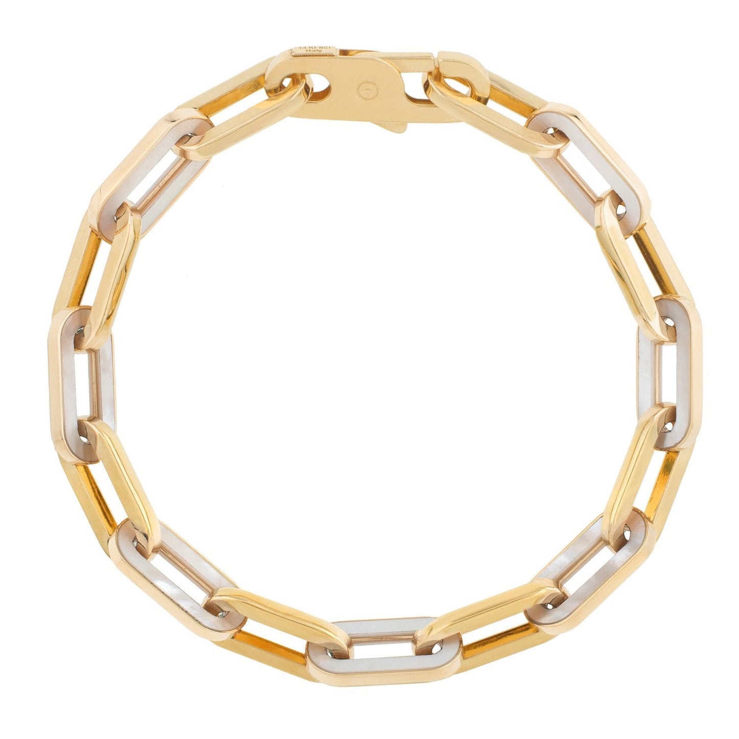 14k Yellow Gold MOP Paperclip Gem Link Bracelet