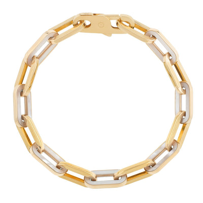 Pulsera de eslabones de gemas de papel de 14k de oro amarillo MOP