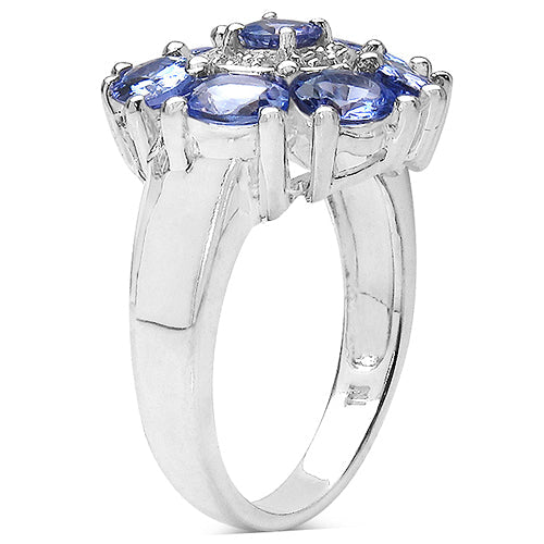 Bague en argent sterling avec tanzanite et topaze blanche de 2,58 carats