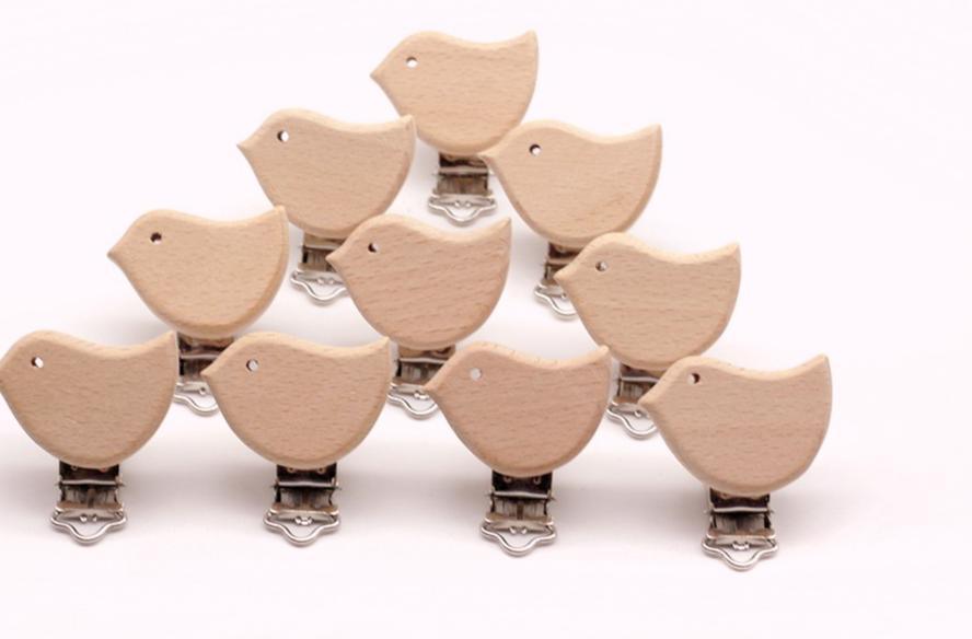 Premium Beech Wood Pacifier Clip - Cute Elephant & Heart Design