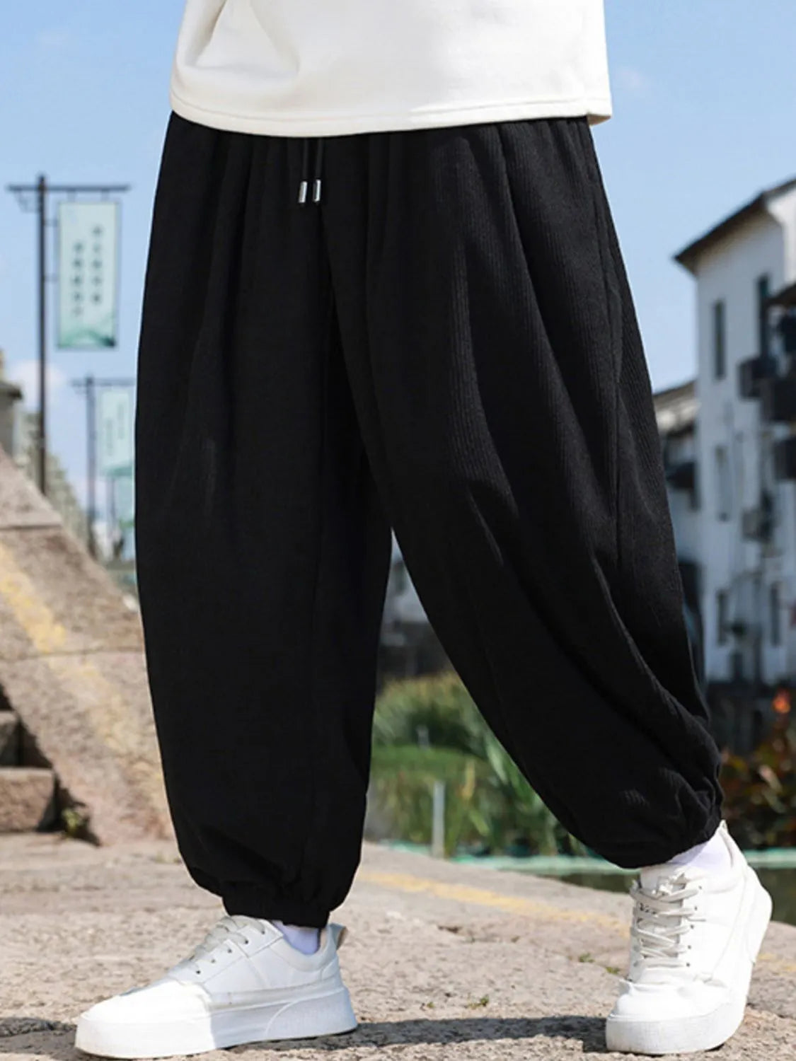 Joggers en velours côtelé grande taille pour hommes avec cordon de serrage
