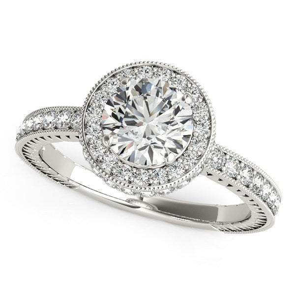 Bague de fiançailles en diamant pavé avec bord milgrain en or blanc 14 carats